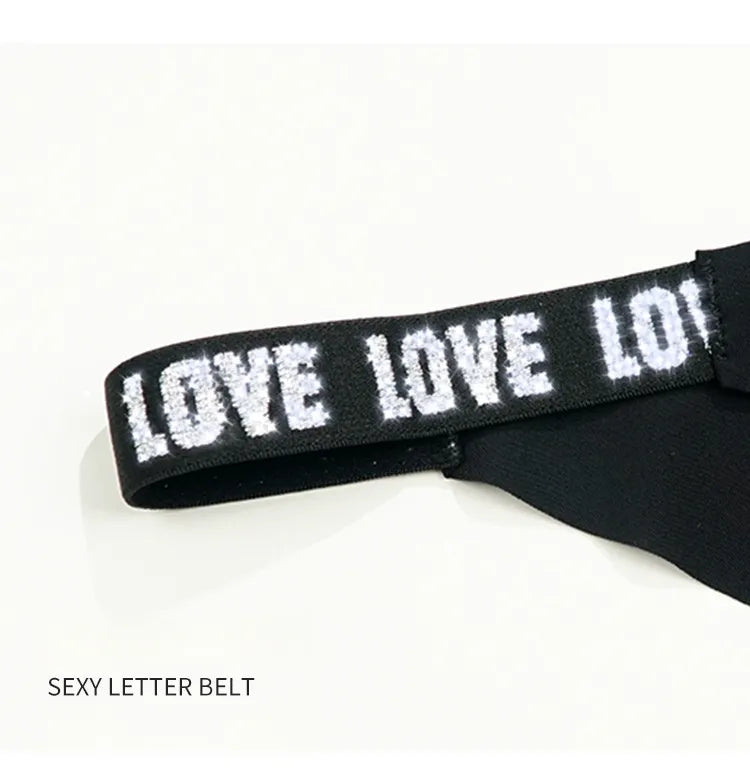 Seamless Low Waist Thong Women's Letter Thin Strap Pure Cotton Crotch Sports Invisible Sexy Ice Silk Triangle Panties