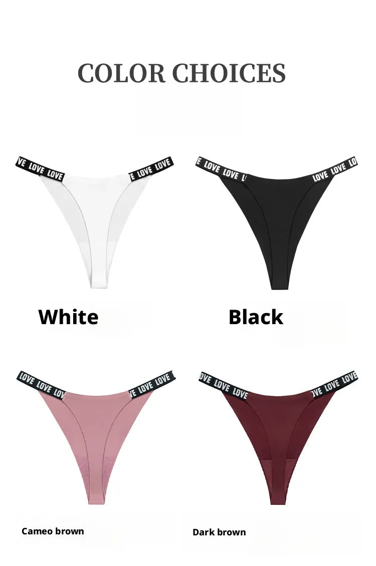 Seamless Low Waist Thong Women's Letter Thin Strap Pure Cotton Crotch Sports Invisible Sexy Ice Silk Triangle Panties