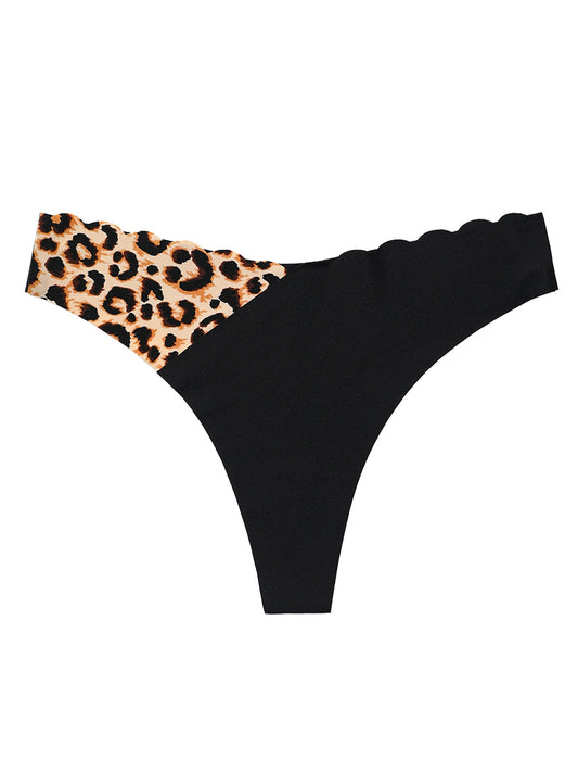 Seamless Ice Silk Scallop-Shaped Women's Panties Sexy Flirty Comfortable Breathable Quick-Dry Invisible Color-Block Thong