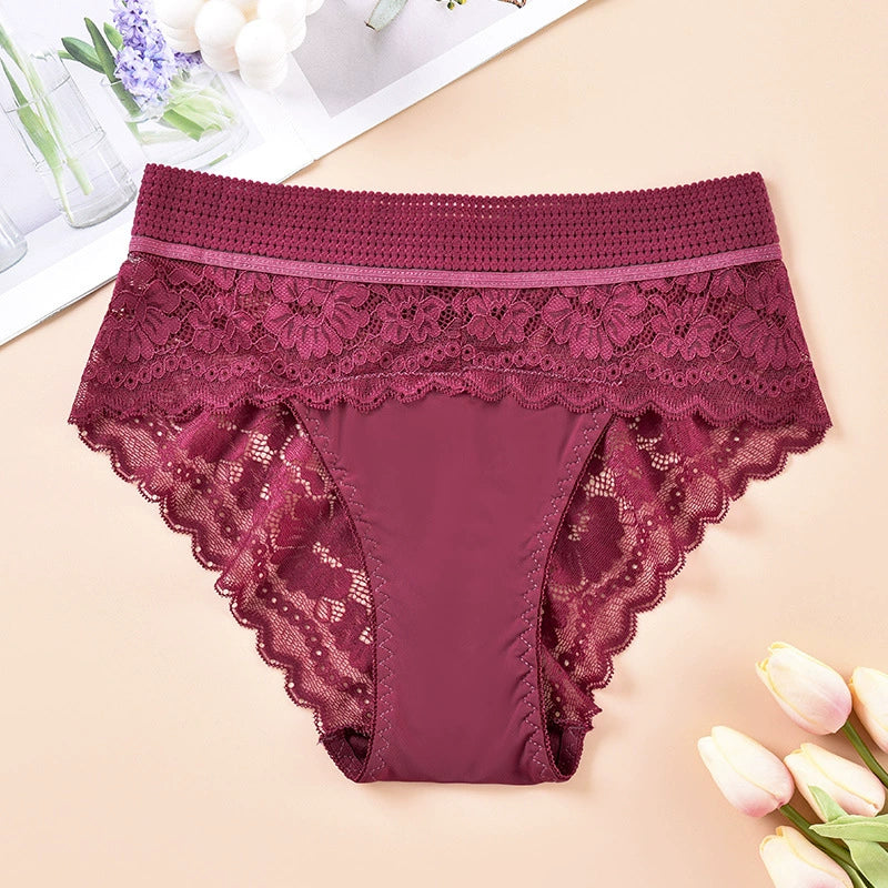 Lace panties for women, sexy and charming, printed mesh, breathable and comfortable, high-waisted briefs for women