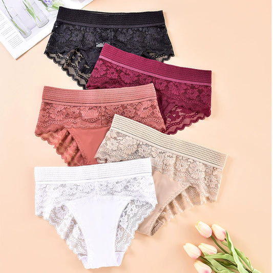 Lace panties for women, sexy and charming, printed mesh, breathable and comfortable, high-waisted briefs for women