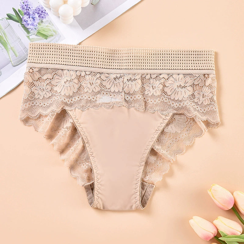 Lace panties for women, sexy and charming, printed mesh, breathable and comfortable, high-waisted briefs for women