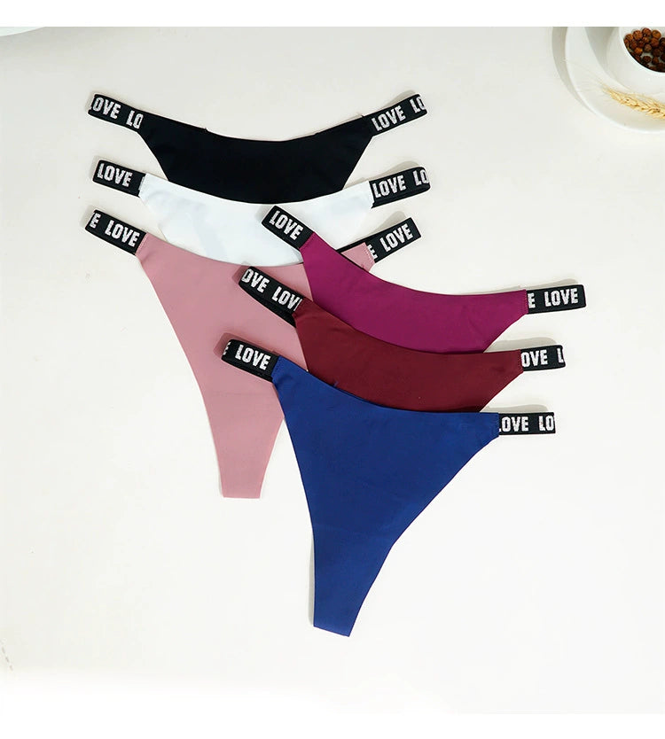 Seamless Low Waist Thong Women's Letter Thin Strap Pure Cotton Crotch Sports Invisible Sexy Ice Silk Triangle Panties