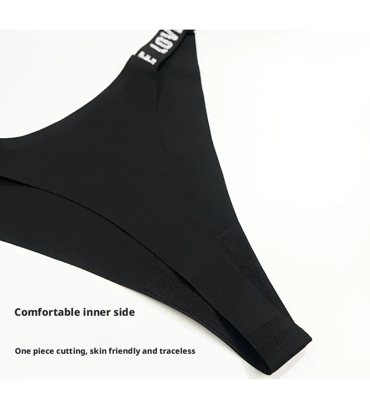 Seamless Low Waist Thong Women's Letter Thin Strap Pure Cotton Crotch Sports Invisible Sexy Ice Silk Triangle Panties